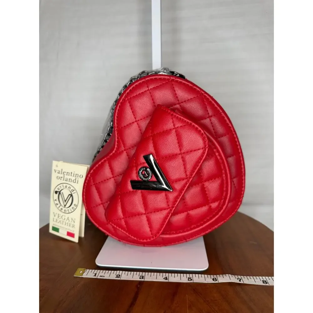 Valentino Orlandi Heart Crossbody MSRP $139 NWT Red Quilted Vegan Leather
